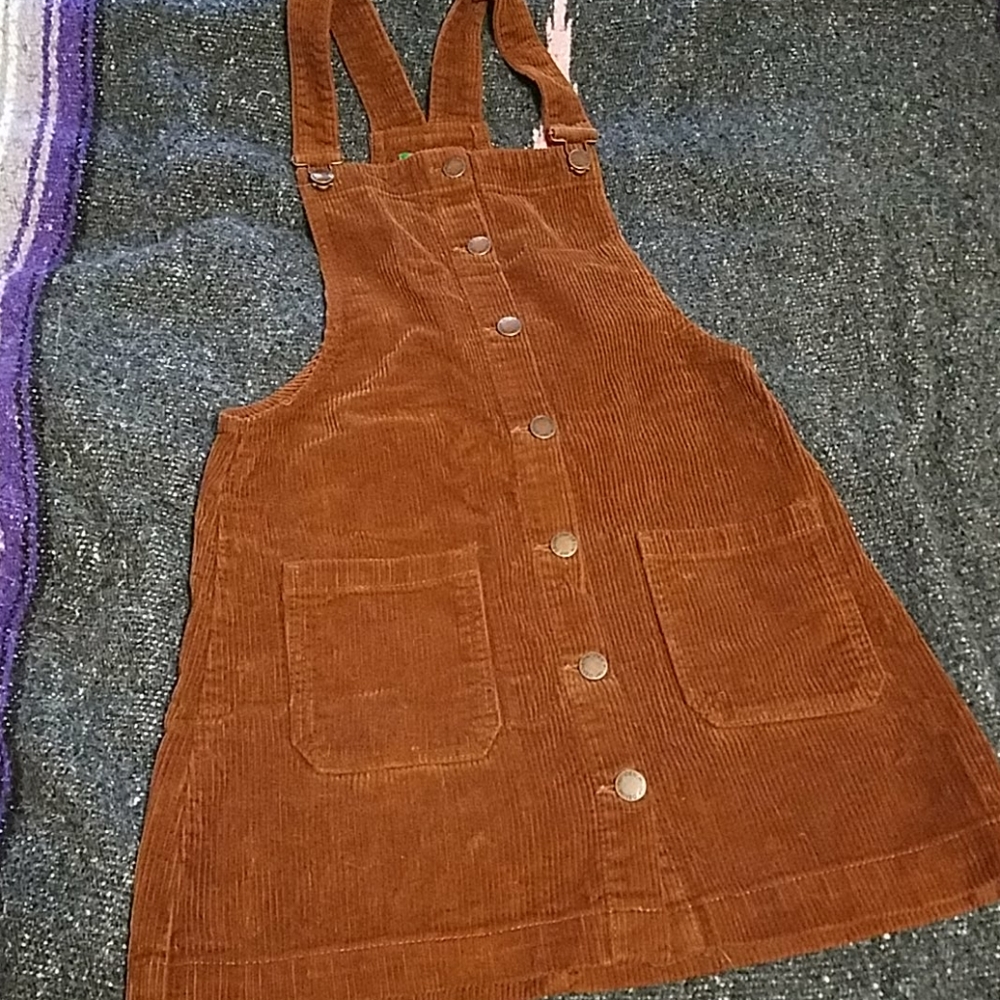 Burnt Orange corduroy overall dress mini